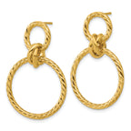 14K Polished and Twisted Circles Dangle Post Earrings