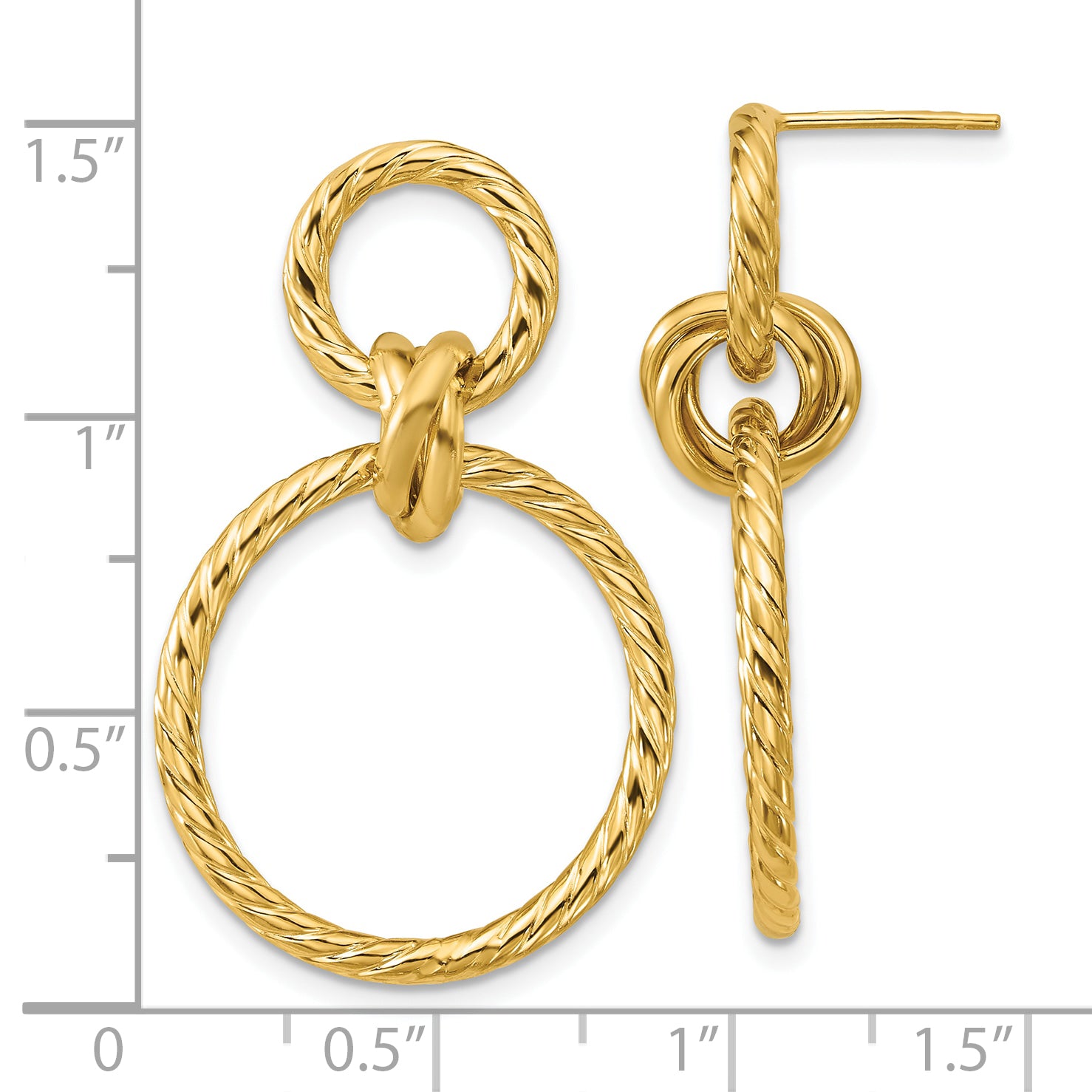 14K Polished and Twisted Circles Dangle Post Earrings