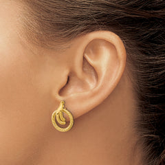14K Polished and Twisted Circles Drop Post Earrings