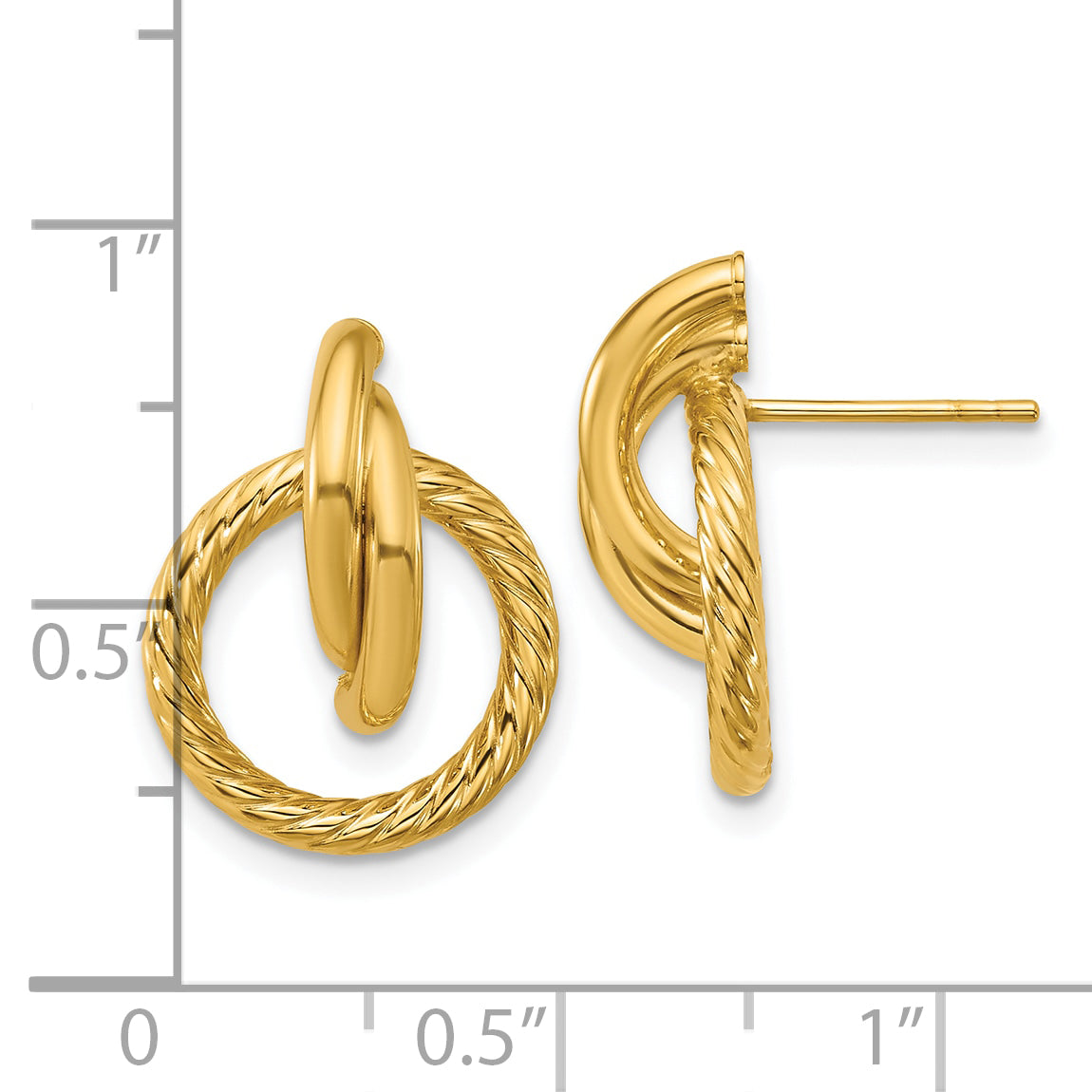 14K Polished and Twisted Circles Drop Post Earrings