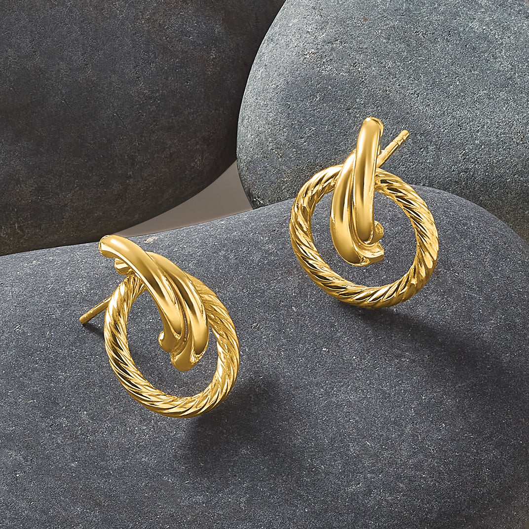 14K Polished and Twisted Circles Drop Post Earrings