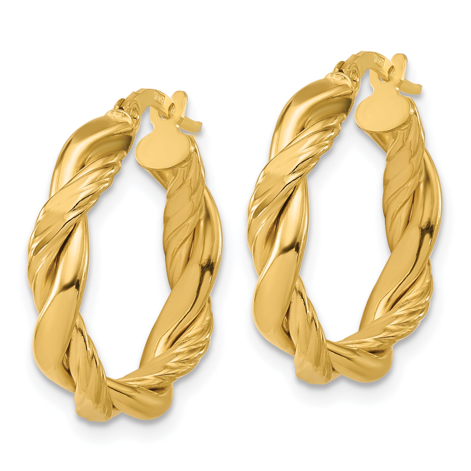14K Polished and Twisted Round Hoop Earrings Secondary image
