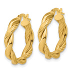 14K Polished and Twisted Round Hoop Earrings
