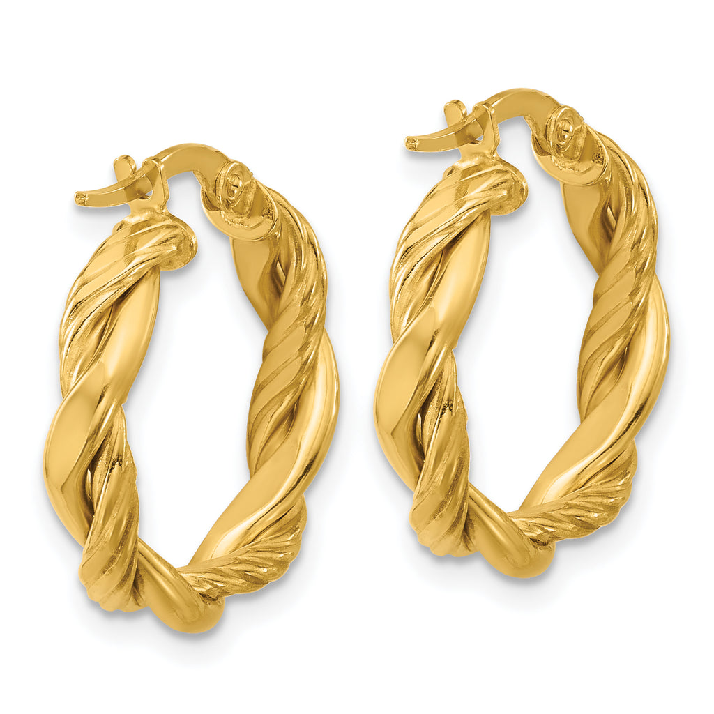14K Polished and Twisted Round Hoop Earrings