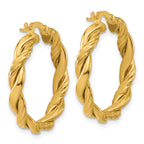 14K Polished and Twisted Round Hoop Earrings