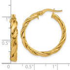 14K Polished and Twisted Round Hoop Earrings
