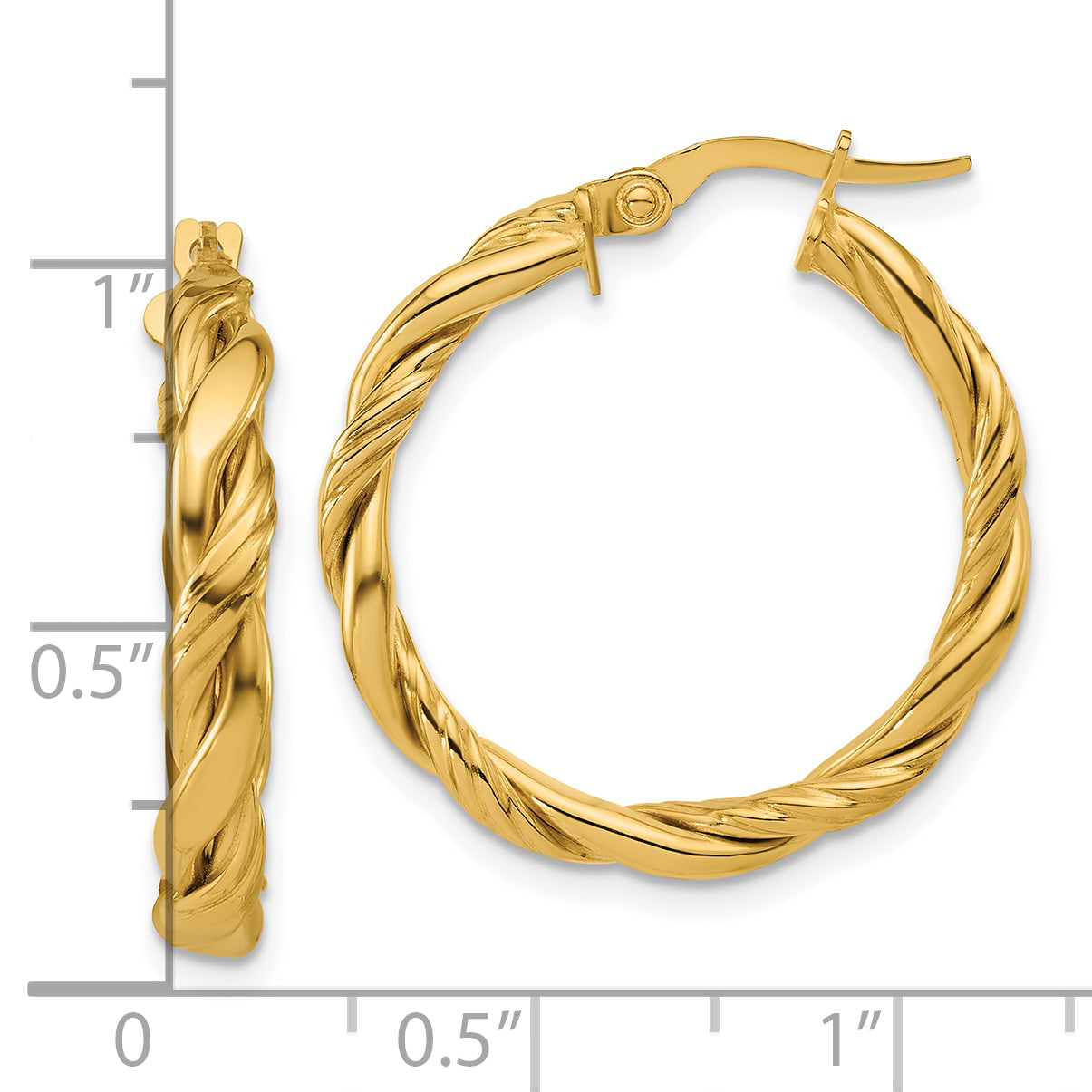 14K Polished and Twisted Round Hoop Earrings