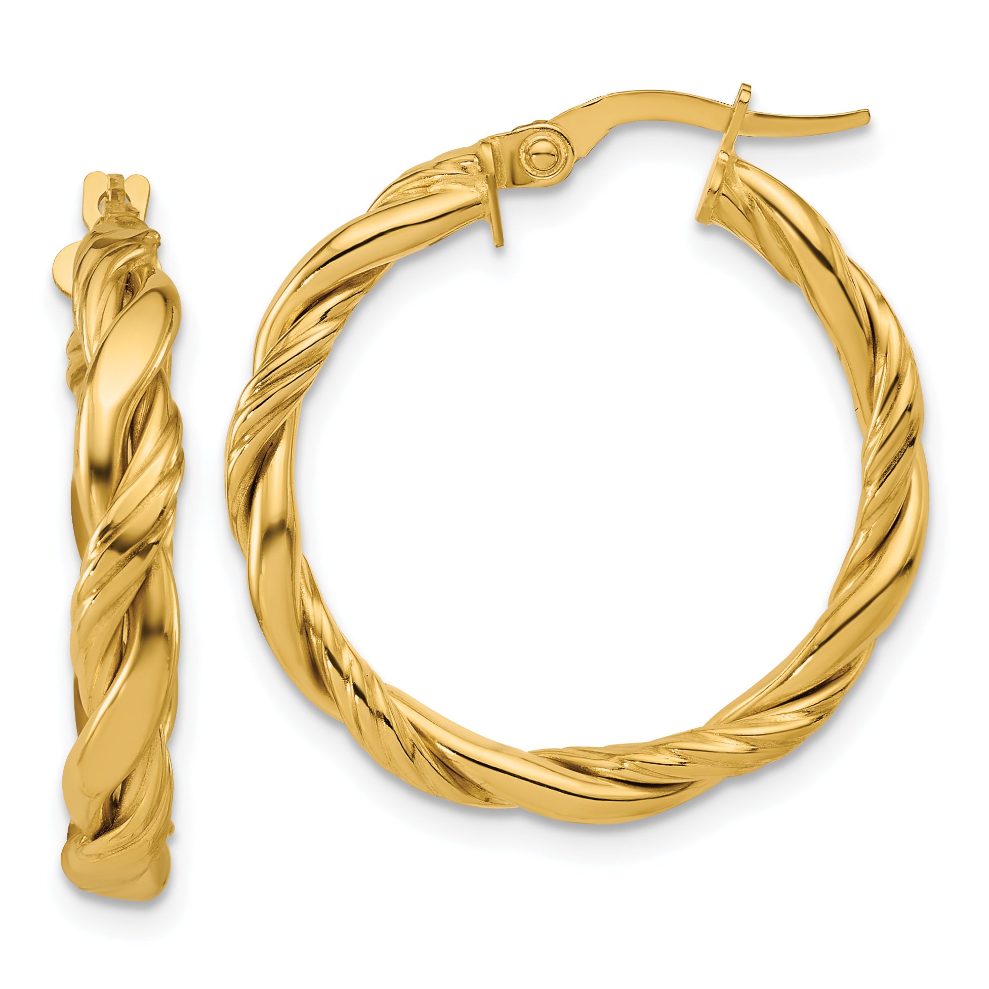 14K Polished and Twisted Round Hoop Earrings Main image