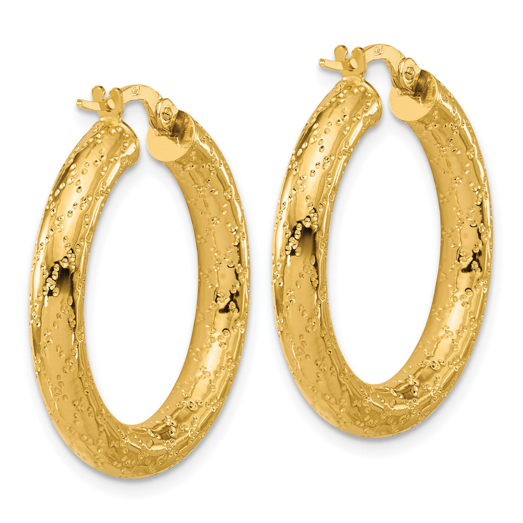 14K Polished Patterned Round Hoop Earrings
