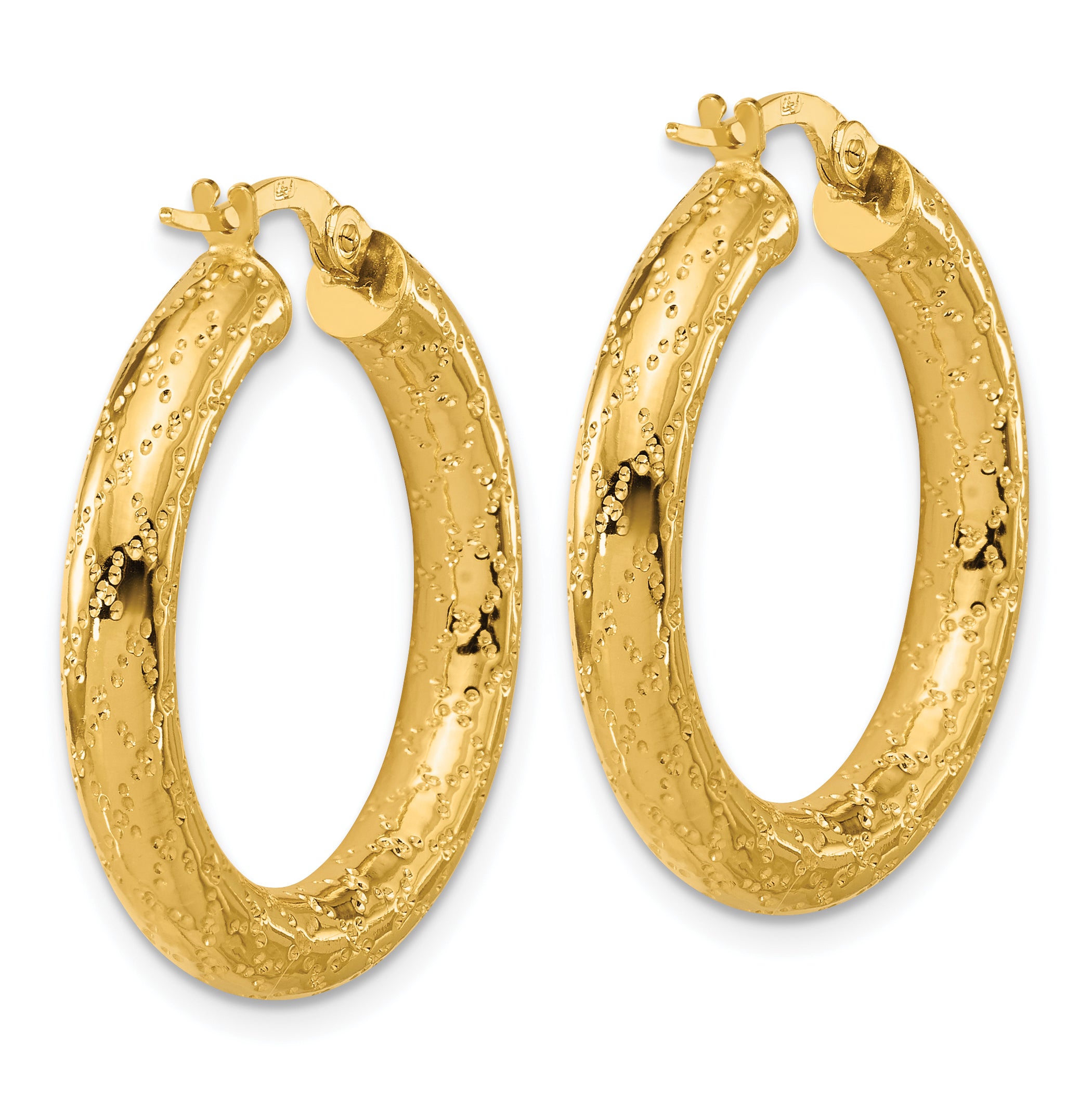 14K Polished Patterned Round Hoop Earrings