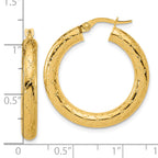 14K Polished Patterned Round Hoop Earrings