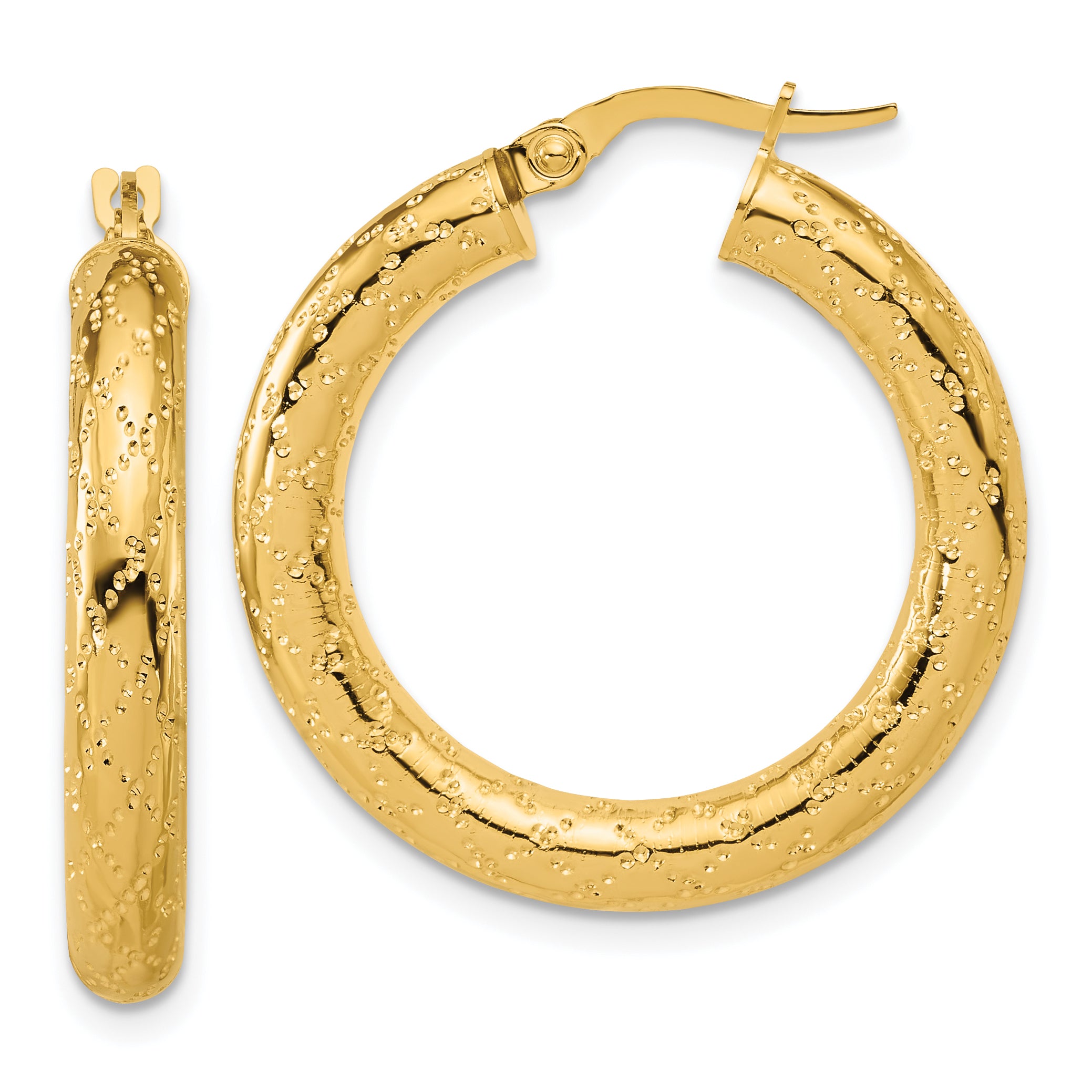 14K Polished Patterned Round Hoop Earrings Main image