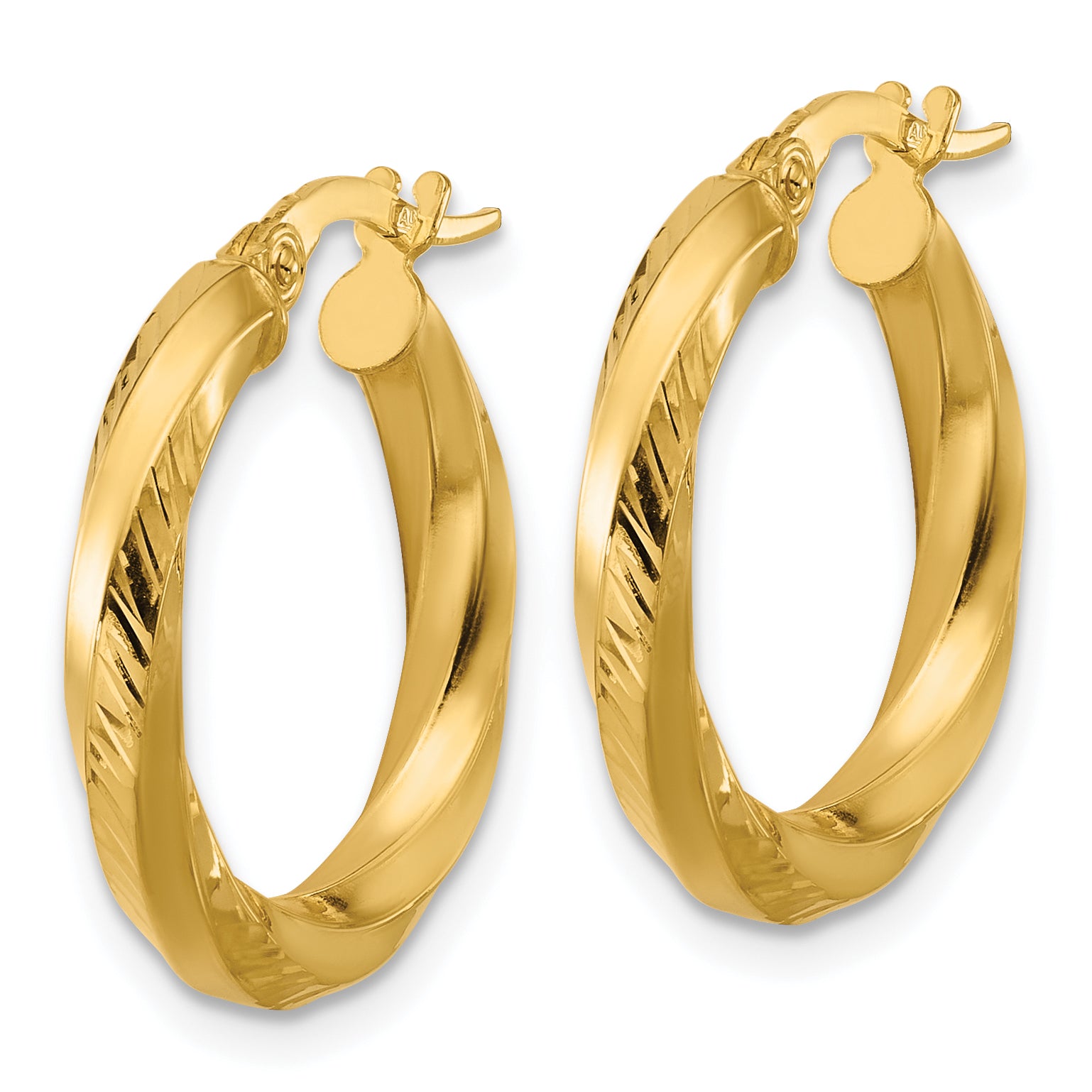 14K Polished and Diamond-cut Round Hoop Earrings