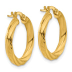 14K Polished and Diamond-cut Round Hoop Earrings