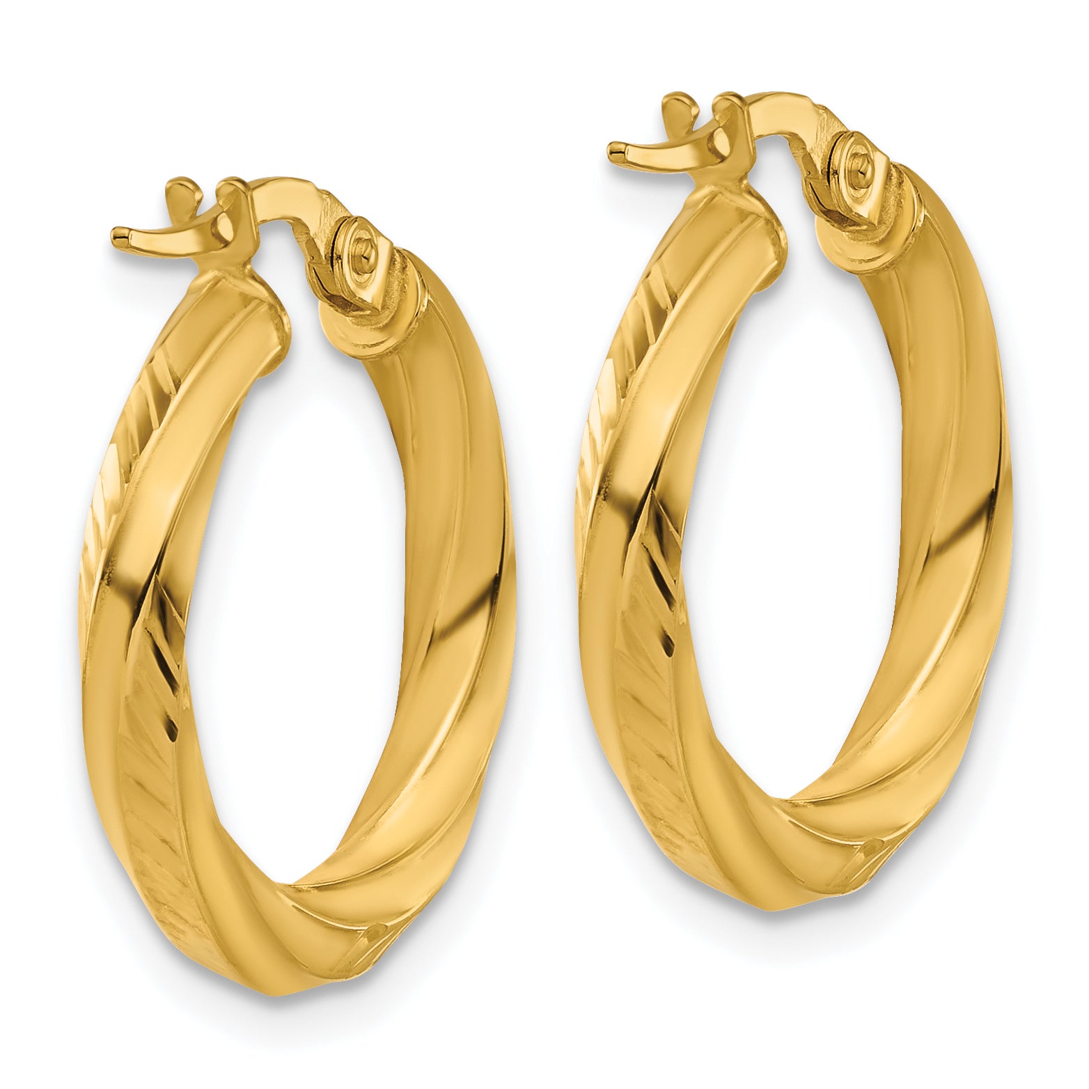 14K Polished and Diamond-cut Round Hoop Earrings
