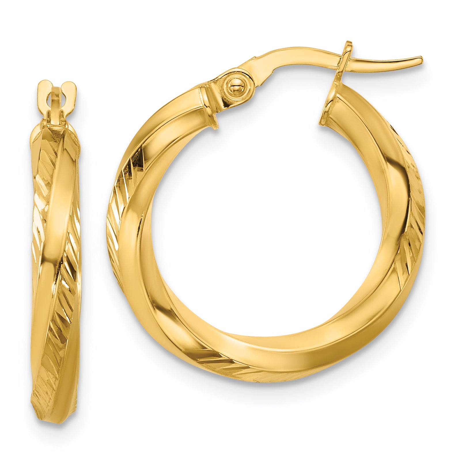 14K Polished and Diamond-cut Round Hoop Earrings Main image