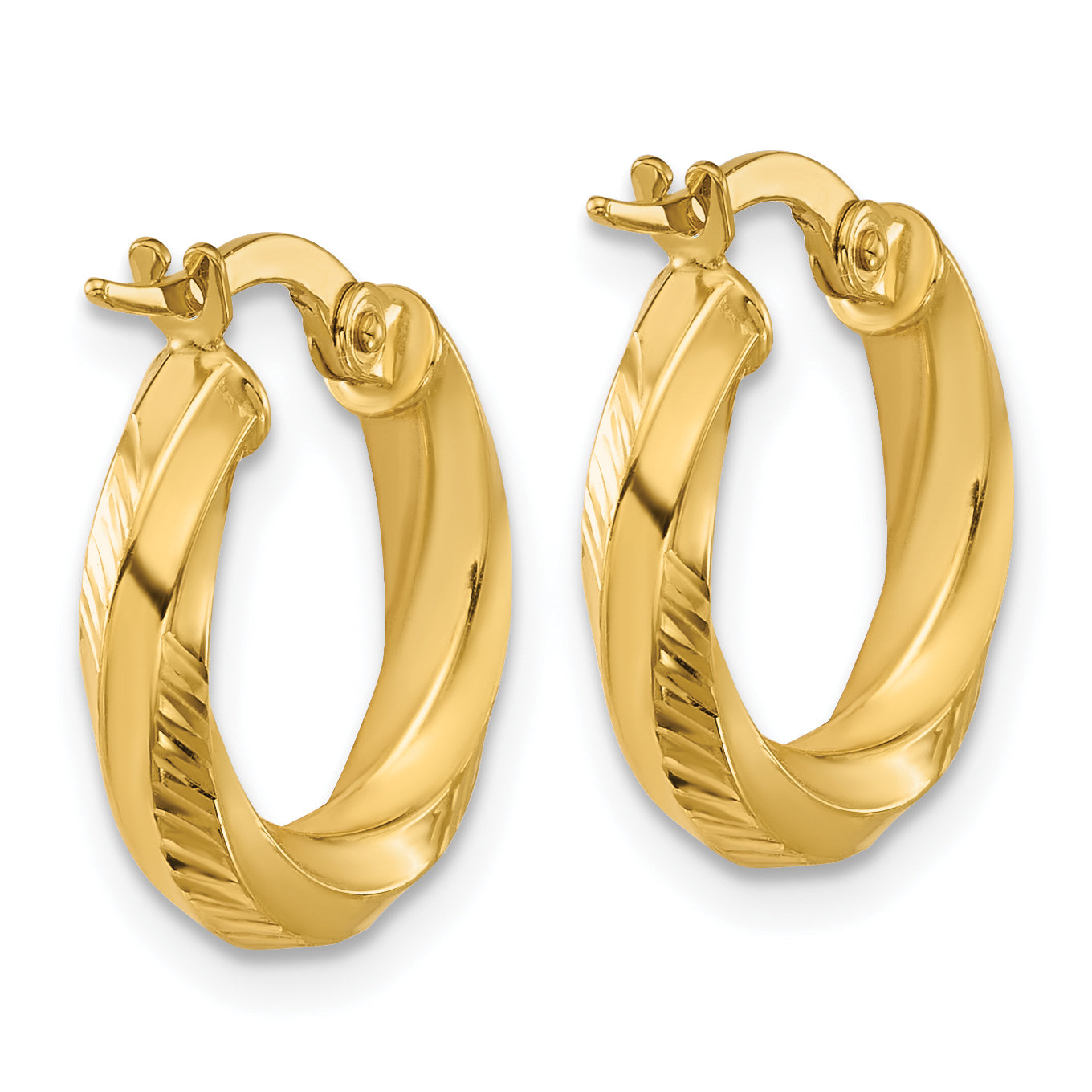 14K Polished and Diamond-cut Round Hoop Earrings