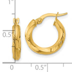 14K Polished and Diamond-cut Round Hoop Earrings