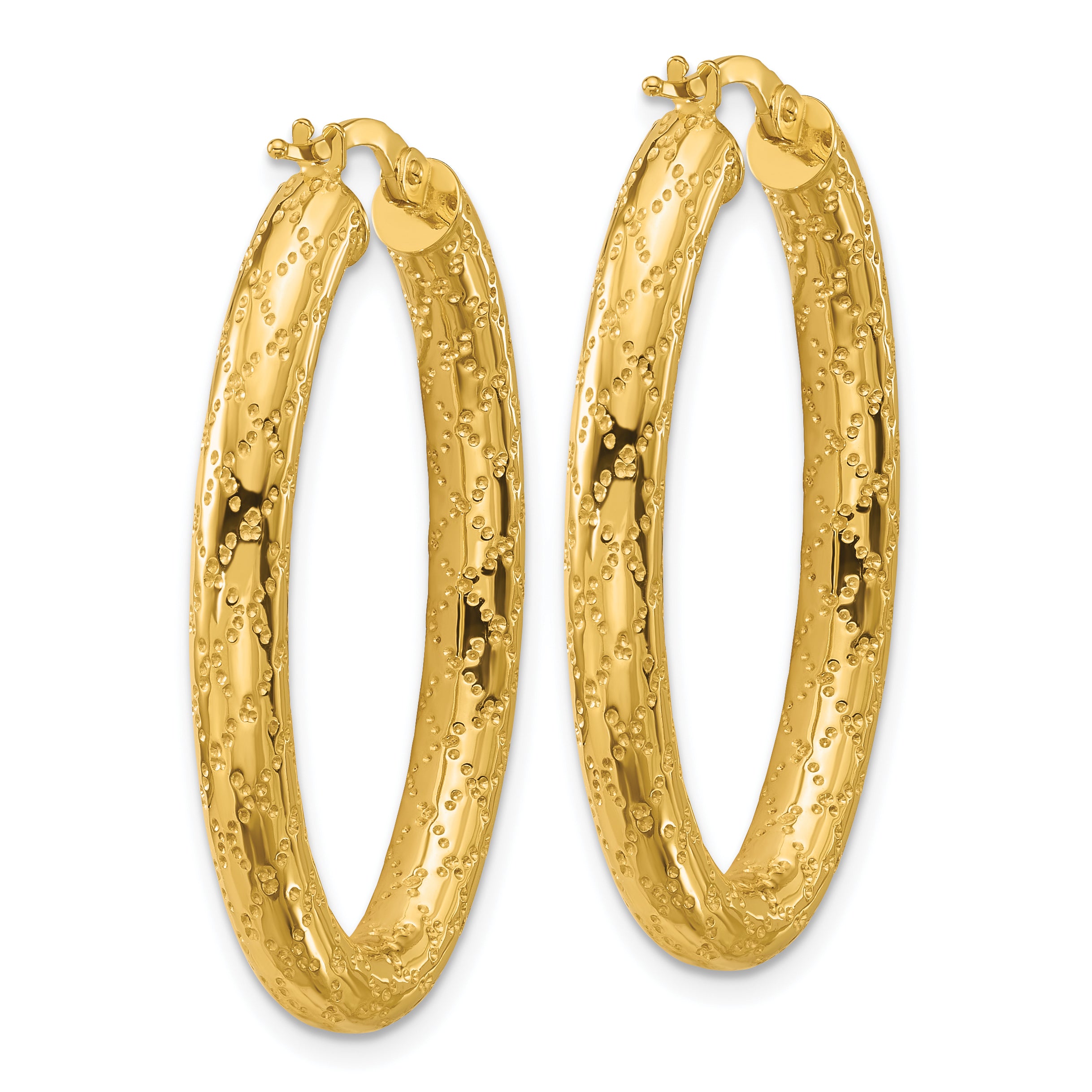 14K Polished Patterned Oval Hoop Earrings