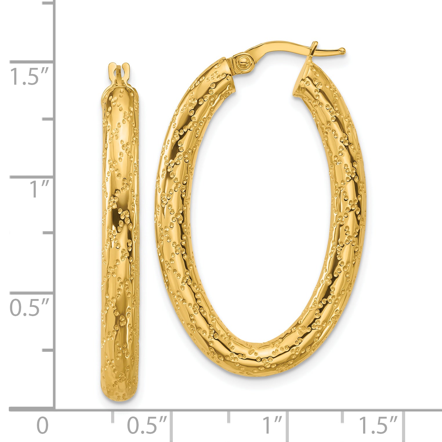14K Polished Patterned Oval Hoop Earrings