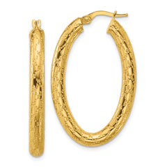 14K Polished Patterned Oval Hoop Earrings