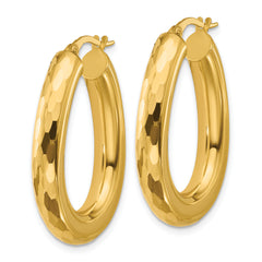 14K Polished and Diamond-cut Oval Hoop Earrings