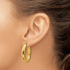 14K Polished and Diamond-cut Oval Hoop Earrings