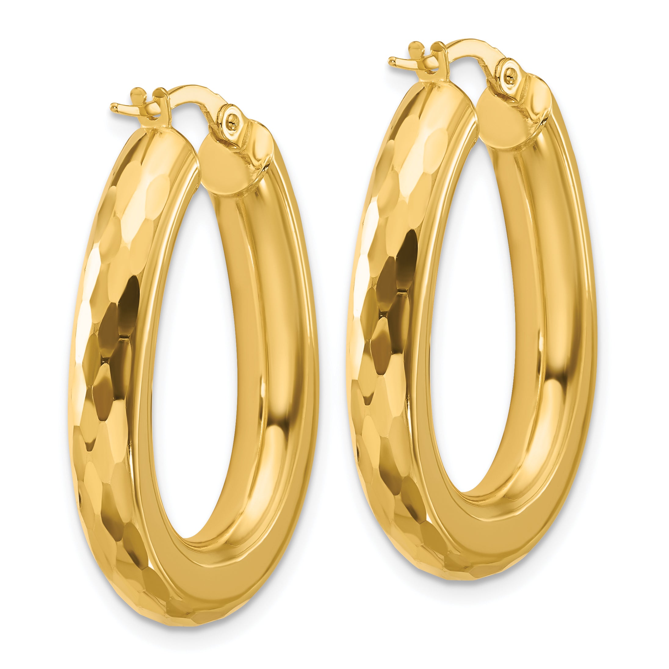 14K Polished and Diamond-cut Oval Hoop Earrings