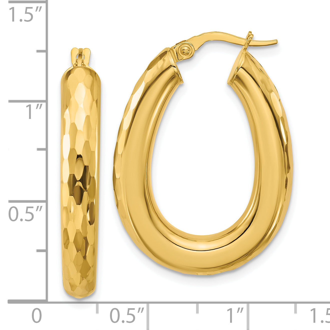 14K Polished and Diamond-cut Oval Hoop Earrings