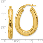 14K Polished and Diamond-cut Oval Hoop Earrings