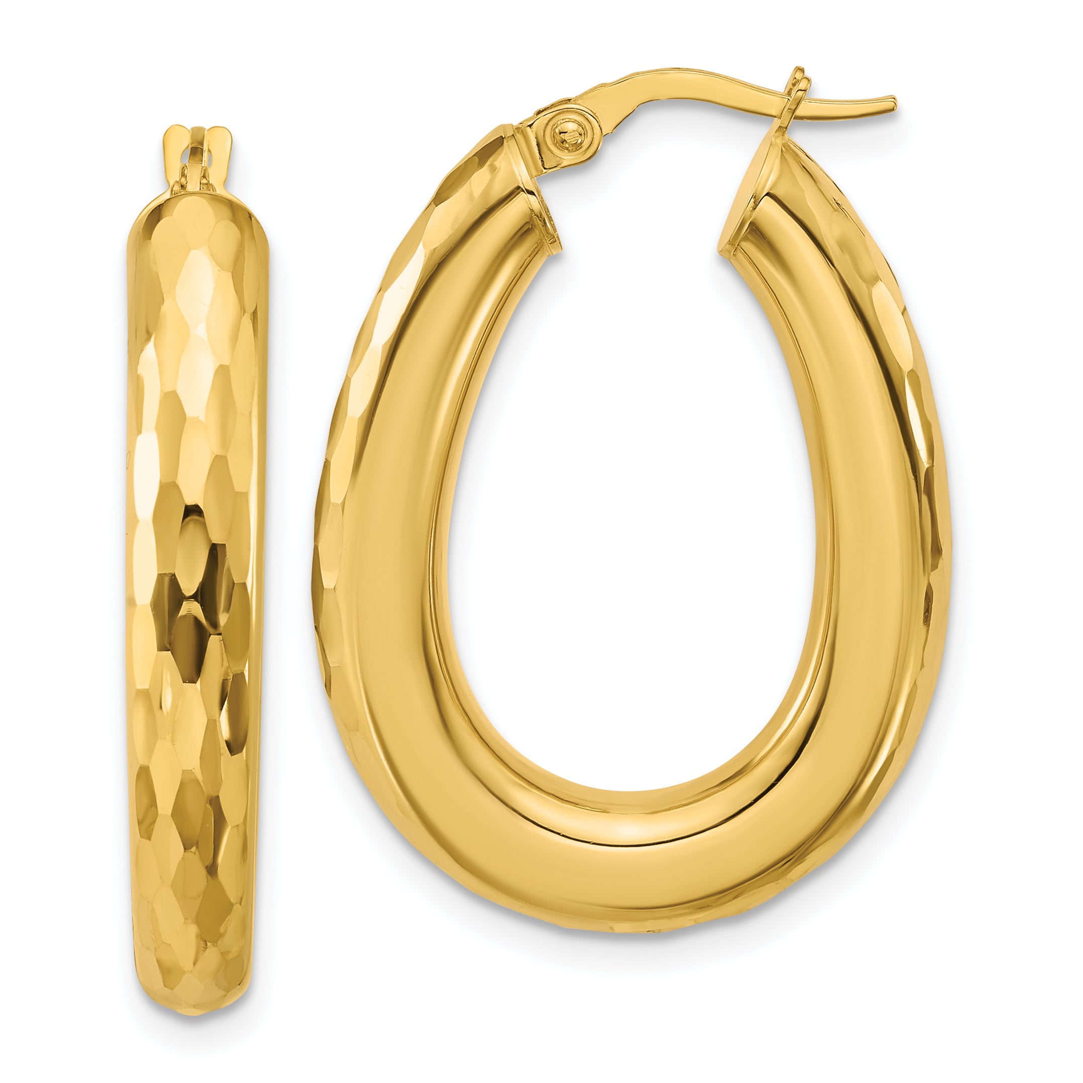 14K Polished and Diamond-cut Oval Hoop Earrings Main image