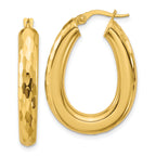 14K Polished and Diamond-cut Oval Hoop Earrings