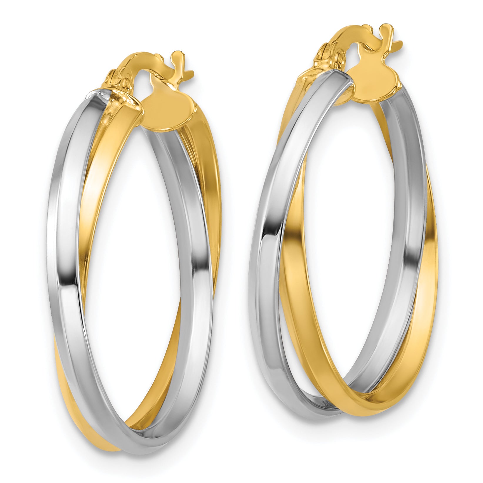14K with Rhodium Polished Twist Round Hoop Earrings Secondary image