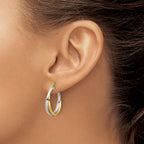14K with Rhodium Polished Twist Round Hoop Earrings
