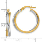 14K with Rhodium Polished Twist Round Hoop Earrings