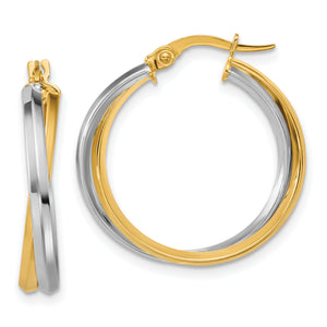 Twist Round Hoop Earrings in 14K Two-Tone Gold, 24mm Diamond-Cut - Sophia Jewelers
