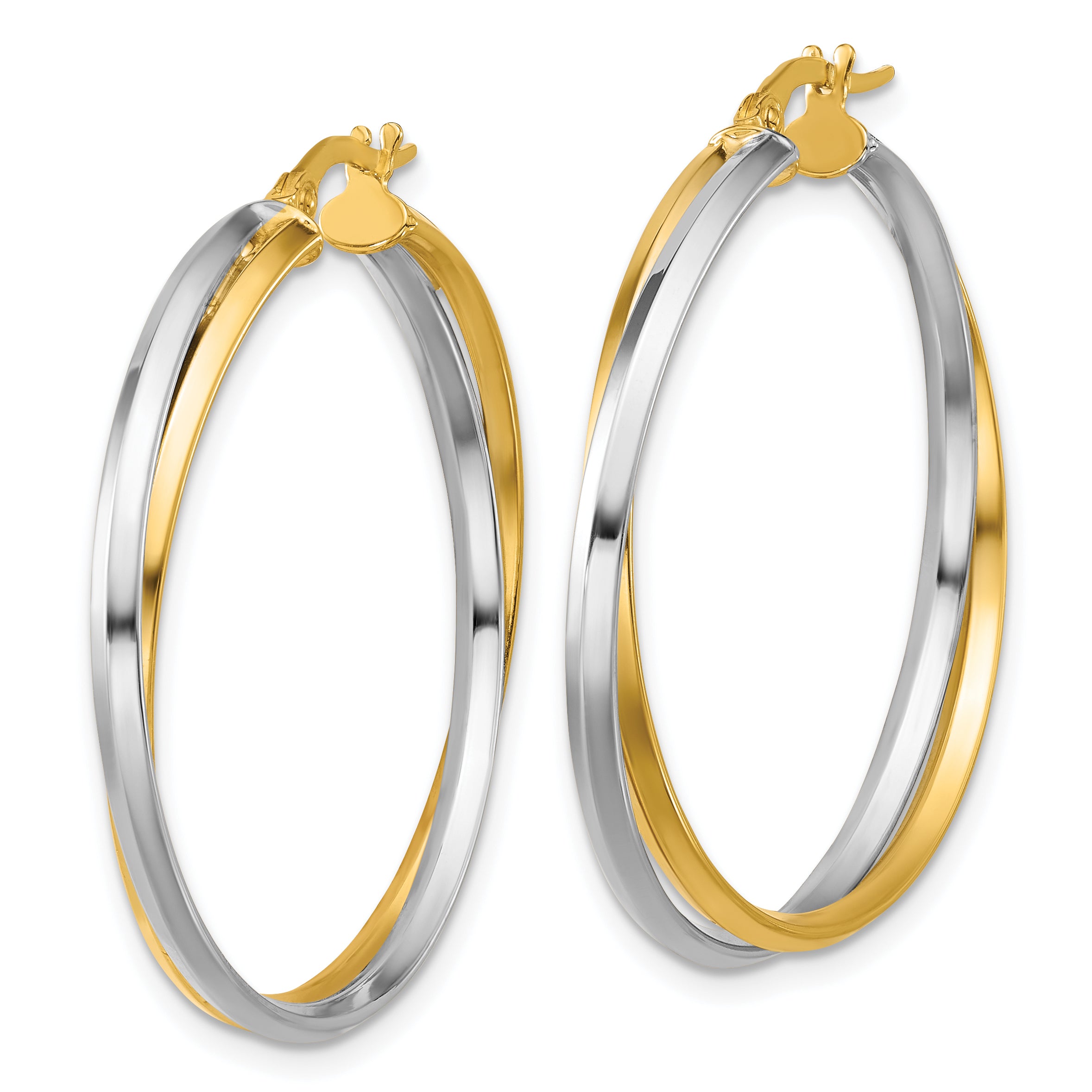 14K with Rhodium Polished Twist Round Hoop Earrings Secondary image