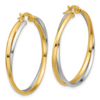 14K with Rhodium Polished Twist Round Hoop Earrings
