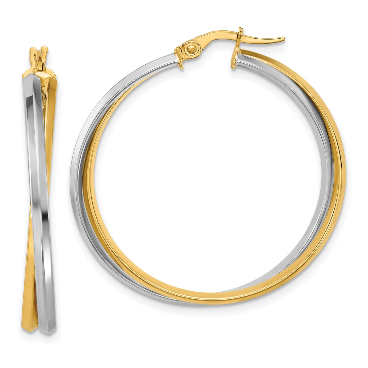 Twist Round Hoop Earrings in 14K Two-Tone Gold, 35mm Diamond-Cut - Sophia Jewelers Main image