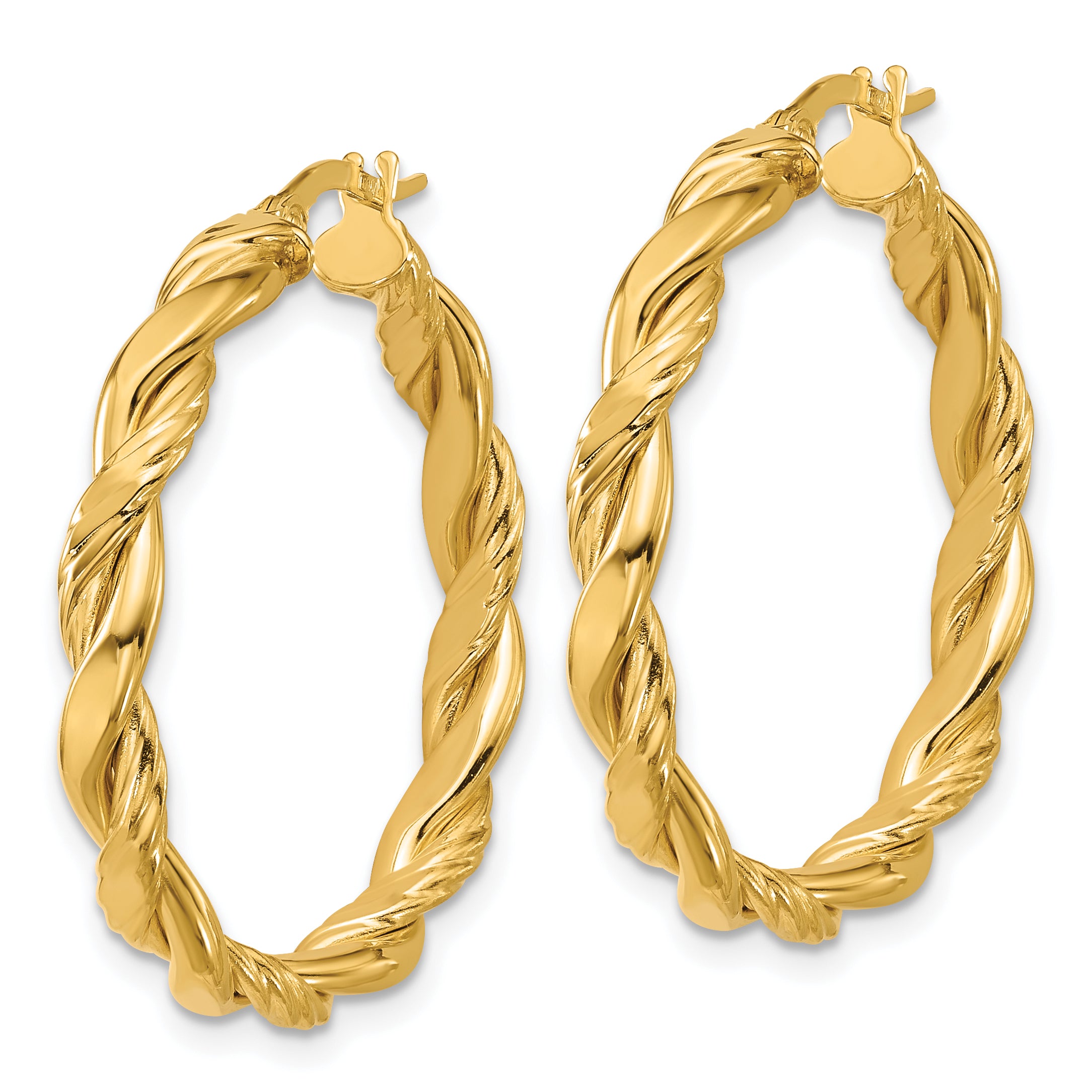14K Polished and Twisted Round Hoop Earrings Secondary image