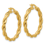 14K Polished and Twisted Round Hoop Earrings