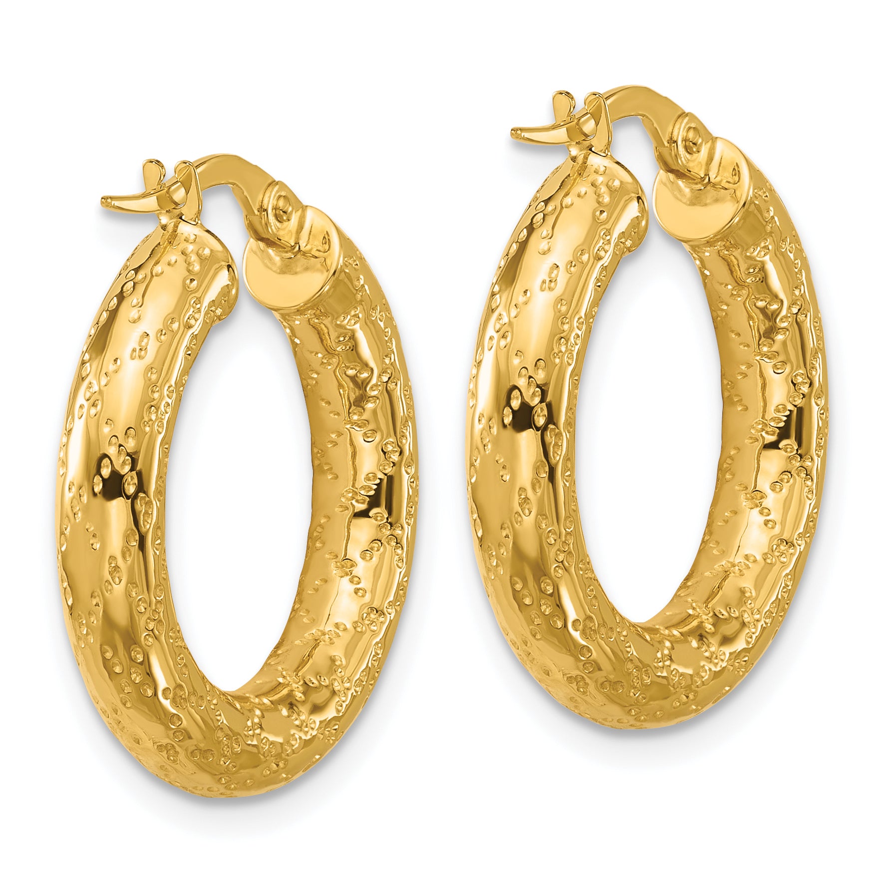 14K Polished Patterned Round Hoop Earrings