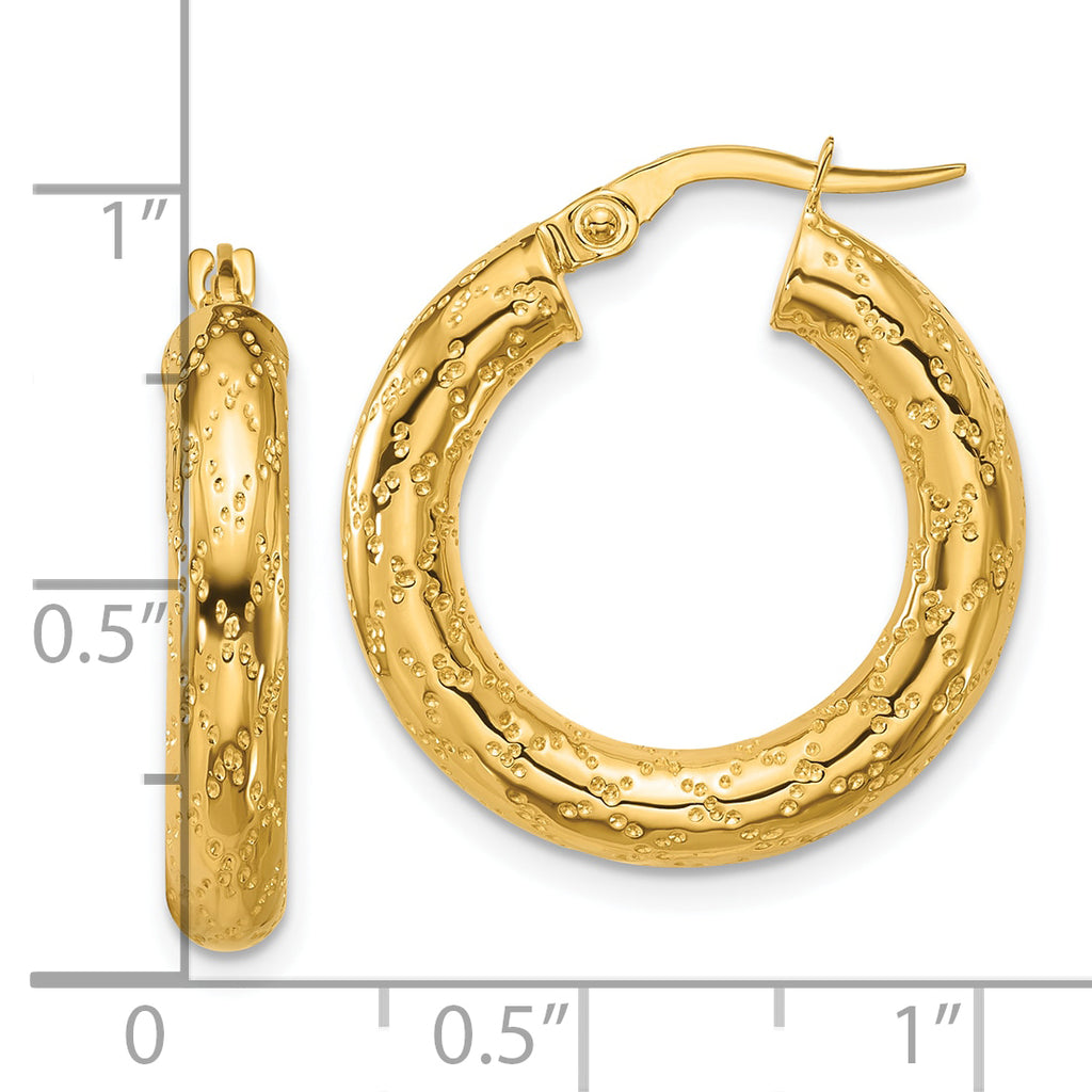 14K Polished Patterned Round Hoop Earrings