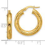 14K Polished Patterned Round Hoop Earrings