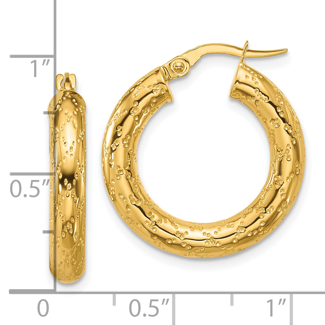 14K Polished Patterned Round Hoop Earrings