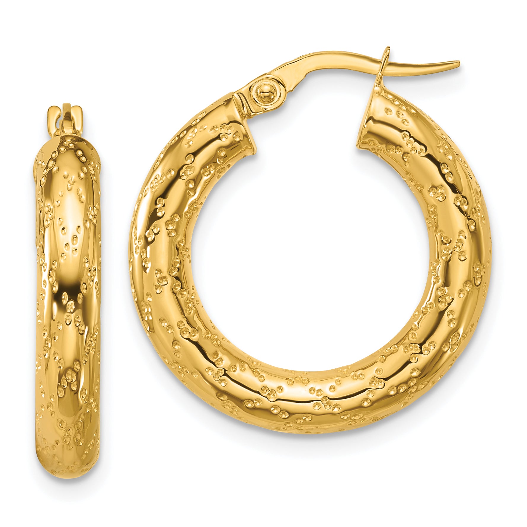 14K Polished Patterned Round Hoop Earrings Main image