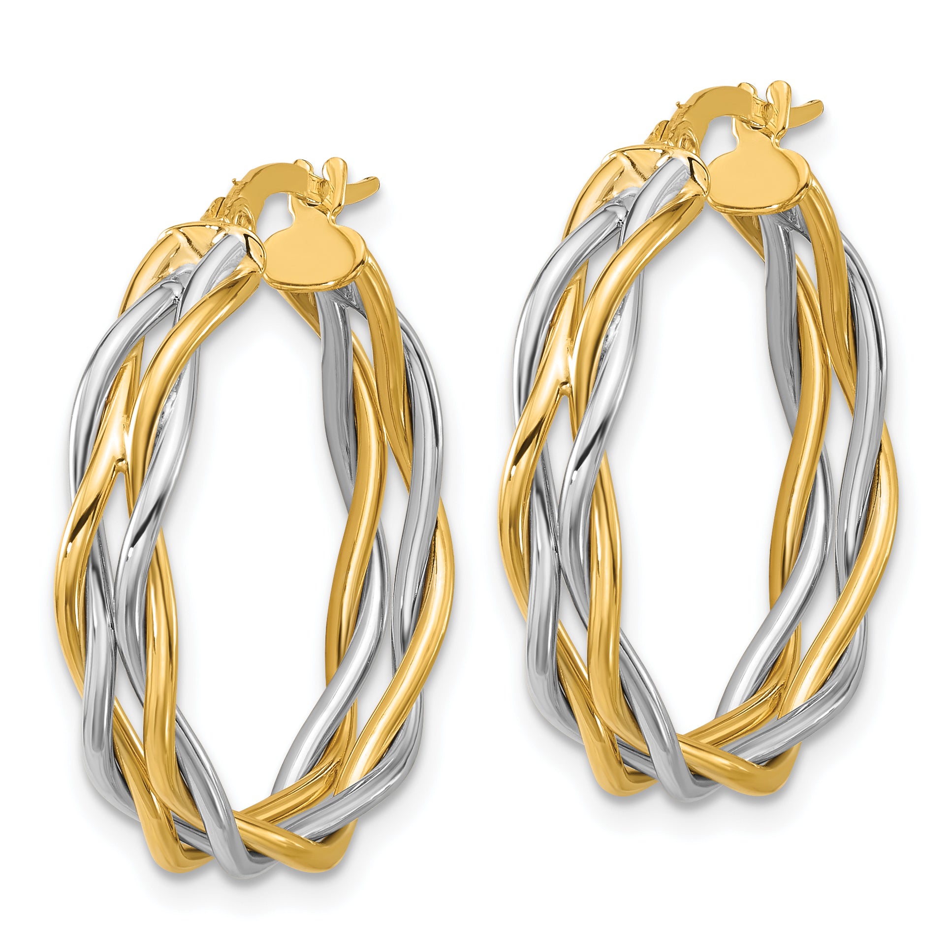14K with Rhodium Polished Twisted Round Hoop Earrings Secondary image