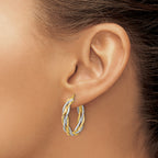 14K with Rhodium Polished Twisted Round Hoop Earrings