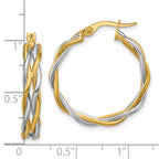 14K with Rhodium Polished Twisted Round Hoop Earrings