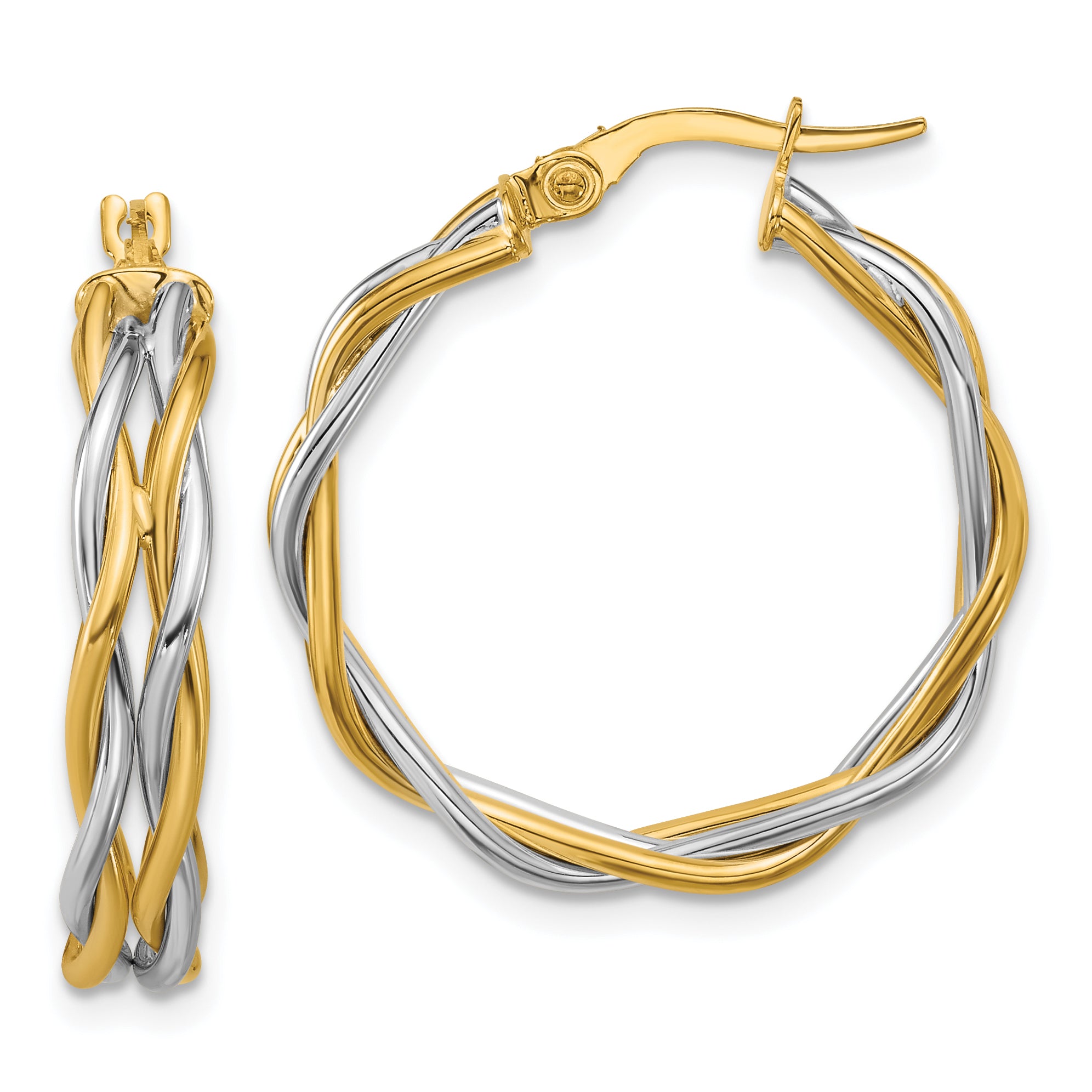14K with Rhodium Polished Twisted Round Hoop Earrings Main image